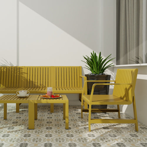 5-Piece Indoor Outdoor Furniture Set - 3-Seater Sofa ,2 Chairs & 2 Coffee Tables Waterproof PP Material - Easy Assembly Patio Conversation Set