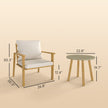3 Piece Outdoor Bistro Set, Wood Effect Metal Patio Set With Wide And Deep Chairs, Round Table, Cushions, Cream White