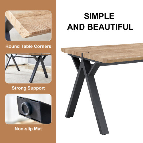 63x35.4Wood-Textured MDF Dining Table With Black A-Frame Legs.Density Board Sticker,Iron Pipe Spraying,Suitable For Various Occasions Such As Living Rooms, Kitchens, Terraces, Etc.