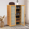 1Pc 6Tier Shoe Cabinet With Bamboo Shoe Rack Freestanding Shoe Organizer With 2 Hollow Doors And Handles 154lbs Max Load For Closet Hallway Living Room