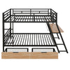Full Size Metal Bunk Bed With Built-in Desk, Light And 2 Drawers, Black
