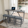 Bar Table Set With Power Outlet, Bar Table And Chairs Set, 4 Piece Dining Table Set, Industrial Brea