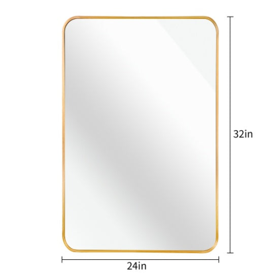 24x32 Inch Gold Metal Framed Rectangular Bathrrom Mirror For Wall.