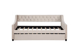 Daybed With Trundle Upholstered Tufted Sofa Bed, With Button And Copper Nail On Arms Full Size Beige