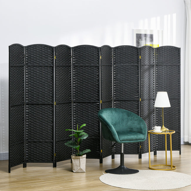 Folding Room Divider Screen 8 Panel 5.6 ' Tall Privacy Screen Freestanding Room Partition for Home Office, Black