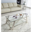 Modern Stainless Steel Coffee Table Set Set Of 2, Double-Layer Clear Tempered Glass Table Top, Coffee Table  End Side Table 2-Pieces Sets For Living Room Home Office, Silver
