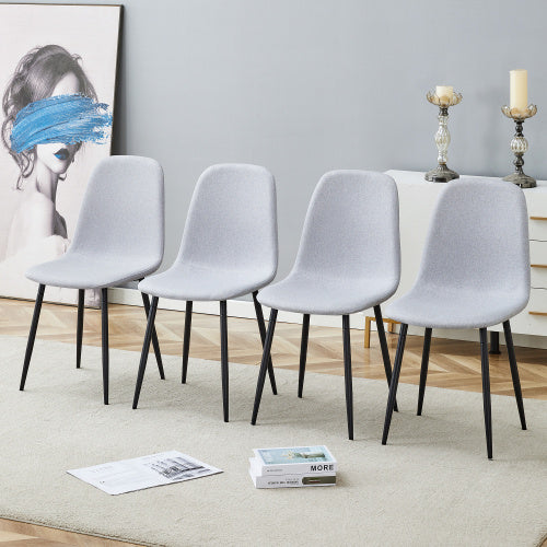 Comfortable Linen-Cotton Dining Chair Set - Four Pieces In Light Gray.Integrated Seat And Backrest,Linen-Cotton Material,Modern Home Matching.