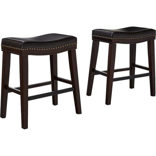 Contemporary Upholstered Saddle Counter Stool With Nailhead Trim Dark Brown