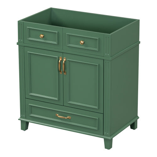 30'' Bathroom Vanity Without Top,Solid Wood Frame Bathroom Storage Cabinet With Soft Closing Doors,Frame Bathroom Storage Cabinet Only, Retro Style, Green