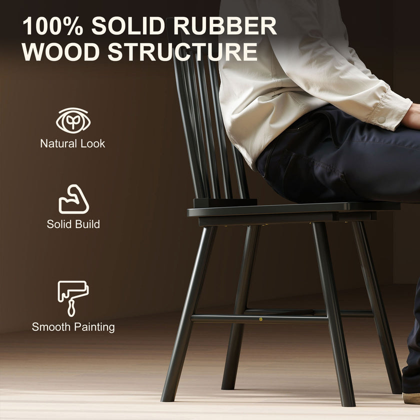 Dining Chairs Set Of 4, Farmhouse Wood Kitchen Chairs With Rubber Wood Frame, Spindle Back For Dining Room, Black