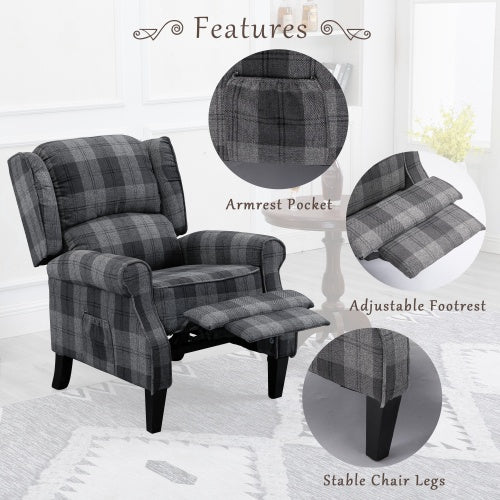 Vintage Armchair Sofa Comfortable Upholstered Leisure Chair  Recliner Chair For Living Room Grey Check