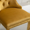 A&A Furniture,Nikki Modern, High-end Tufted Solid Wood Contemporary Velvet Upholstered Dining Chair With Golden Stainless Steel Plating Legs,Nailhead Trim,Set Of 2,Gold, SW1601GL