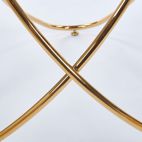 Dining Table With Golden Metal Leg And Tempered Glass,Modern Space Saving Kitchen Table For Living Room,golden Color Metal Legs