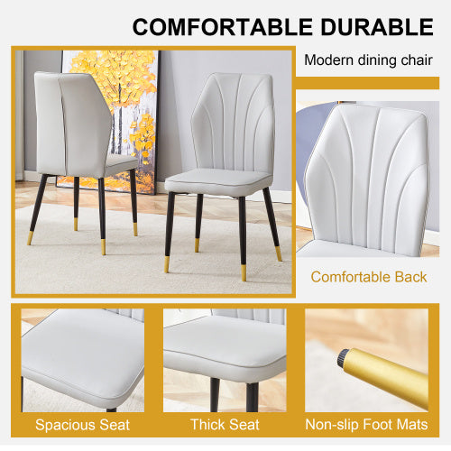 4 Light Gray Modern Dining Chairs With Stylish PU Patterned Backrest And Black Metal Legs For A Comfortable Home Experience In The Kitchen, Bedroom And Office.
