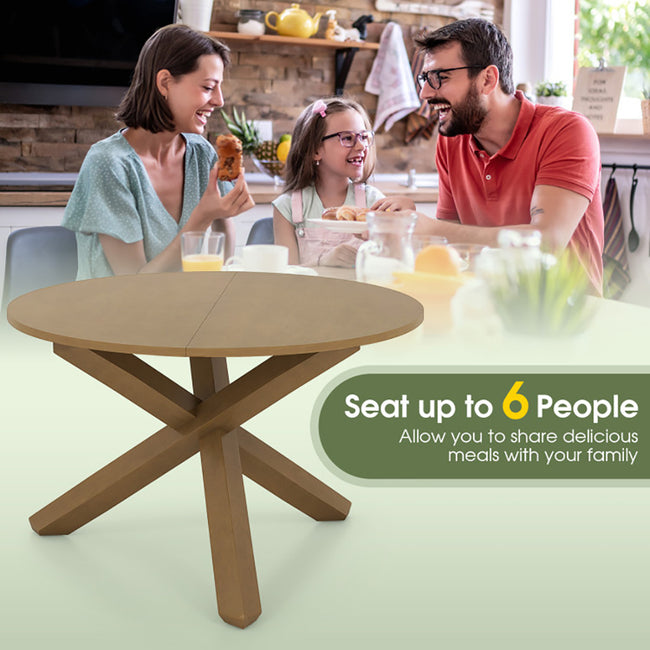 47 Inches Round Dining Table With Solid Acacia Wood Legs For 4-6 Person
