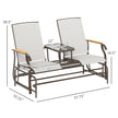 Outdoor 2-Person Glider Bench, Outside Glider Swing Chair Loveseat With Table, Steel Frame, Cream White