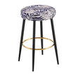 Counter Height Bar Stools Set Of 2, PU Kitchen Stools Upholstered Dining Chair Stools 24 Inches Height With Golden Footrest For Kitchen Island Coffee Shop Bar Home Balcony Silver Leaves Velvet