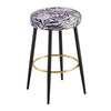 Counter Height Bar Stools Set Of 2, PU Kitchen Stools Upholstered Dining Chair Stools 24 Inches Height With Golden Footrest For Kitchen Island Coffee Shop Bar Home Balcony Silver Leaves Velvet