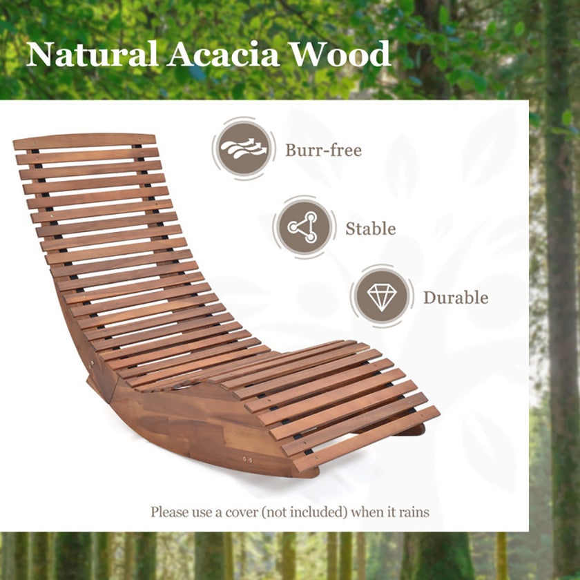 Outdoor Acacia Wood Rocking Chair With Widened Slatted Seat And High Back