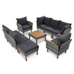 9-Piece Patio Rattan Set With Acacia Wood Legs & Tabletop, Outdoor Conversation