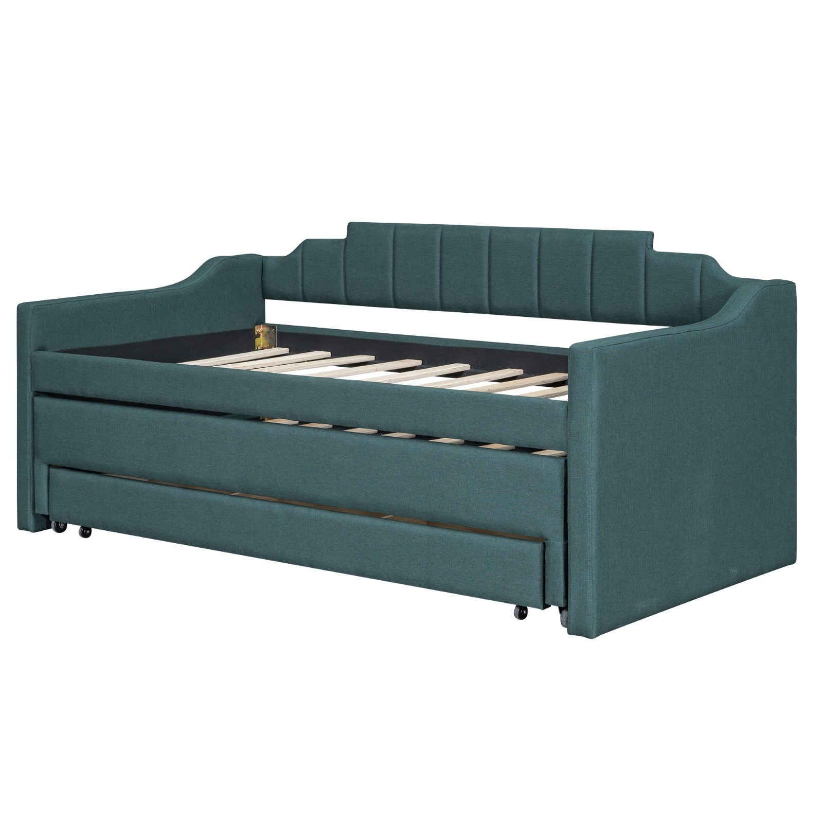 Twin Size Upholstered Daybed With Trundle And Three Drawers,Green