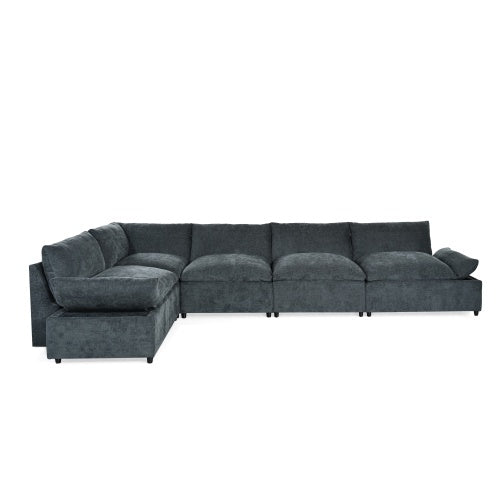 115.5 Modular Deep Gray Sectional Sofa With Durable Polyester Upholstery, Plush Cushions, Hidden Storage Compartments, And Versatile Design For Living Room, Lounge, Or Office