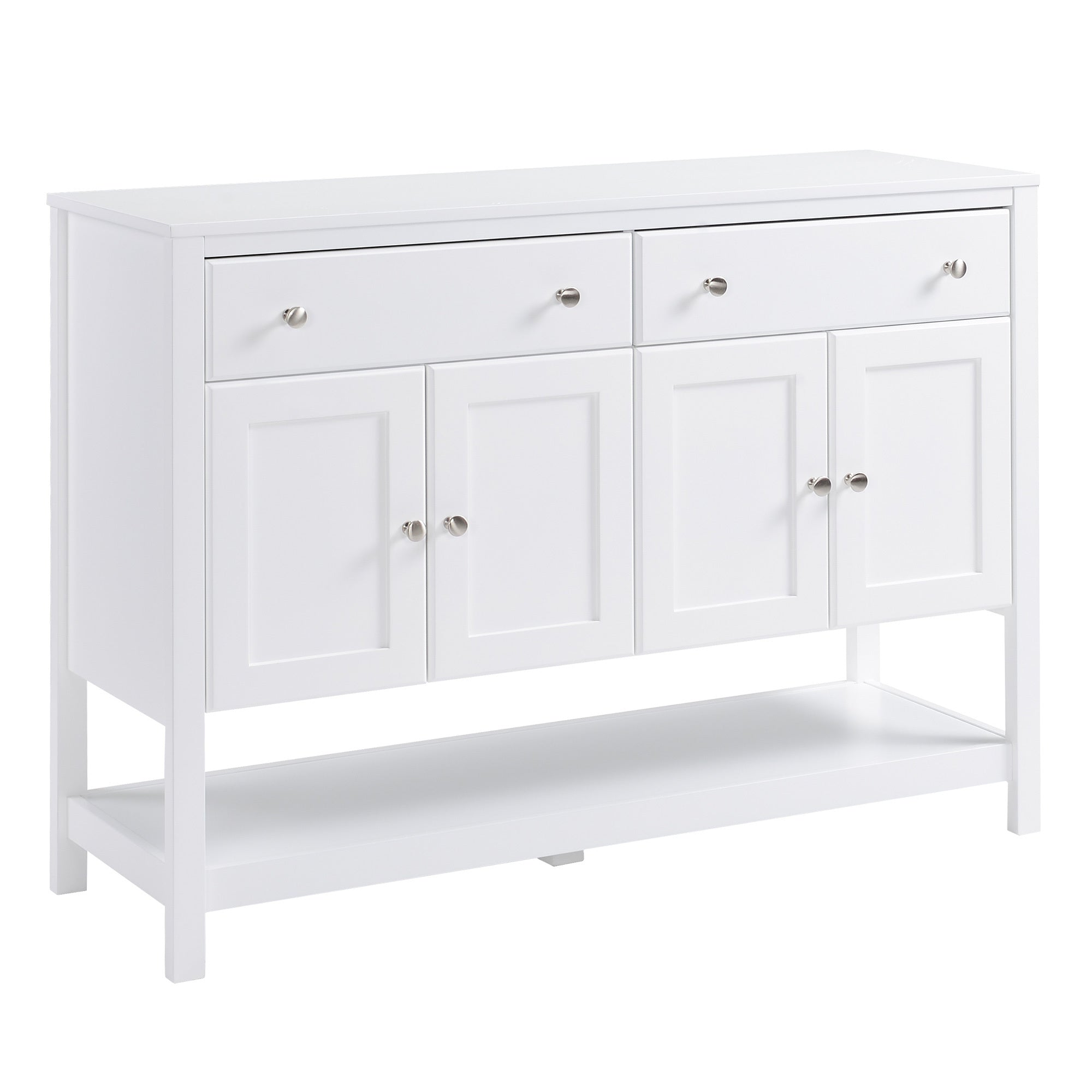 Modern White Buffet, Metal Hinges & Round Handles, Dining Room Storage