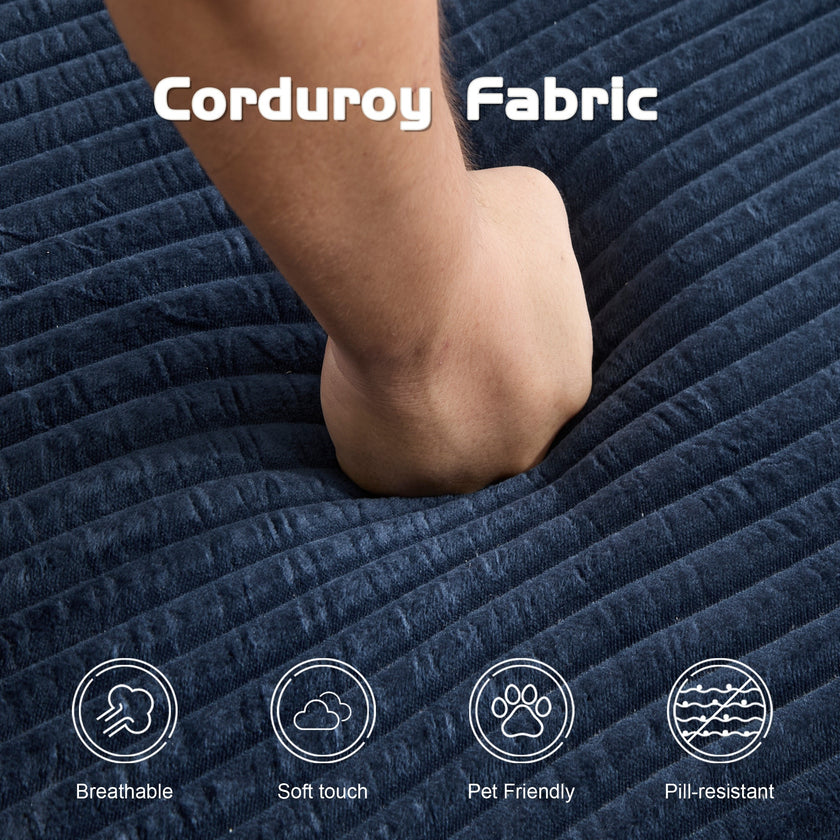 Loveseat Sofa, Comfortable Deep Seat Sofa Bed, Modern Small Corduroy Couch For Living Room Bedroom,Reversible Cushion With Pillows,No Assembly Required, Dark-blue