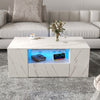 Modern Coffee Tables For Living Room, LED Coffee Table, Storage Coffee Table, Small Coffee Table, Wood Center Table With 2 Drawers And Open Side Shelf