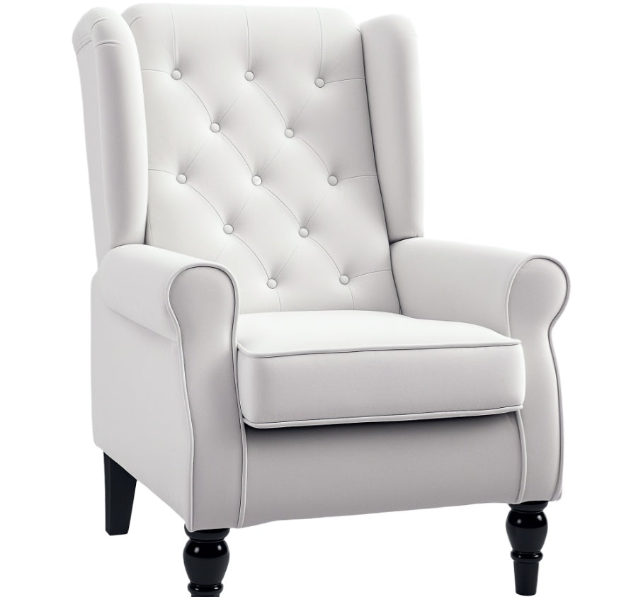 Cream White High Back Accent Chair With Wooden Legs, Removable Cushion For Living Room, Club, Bedroom