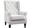 Cream White High Back Accent Chair With Wooden Legs, Removable Cushion For Living Room, Club, Bedroom