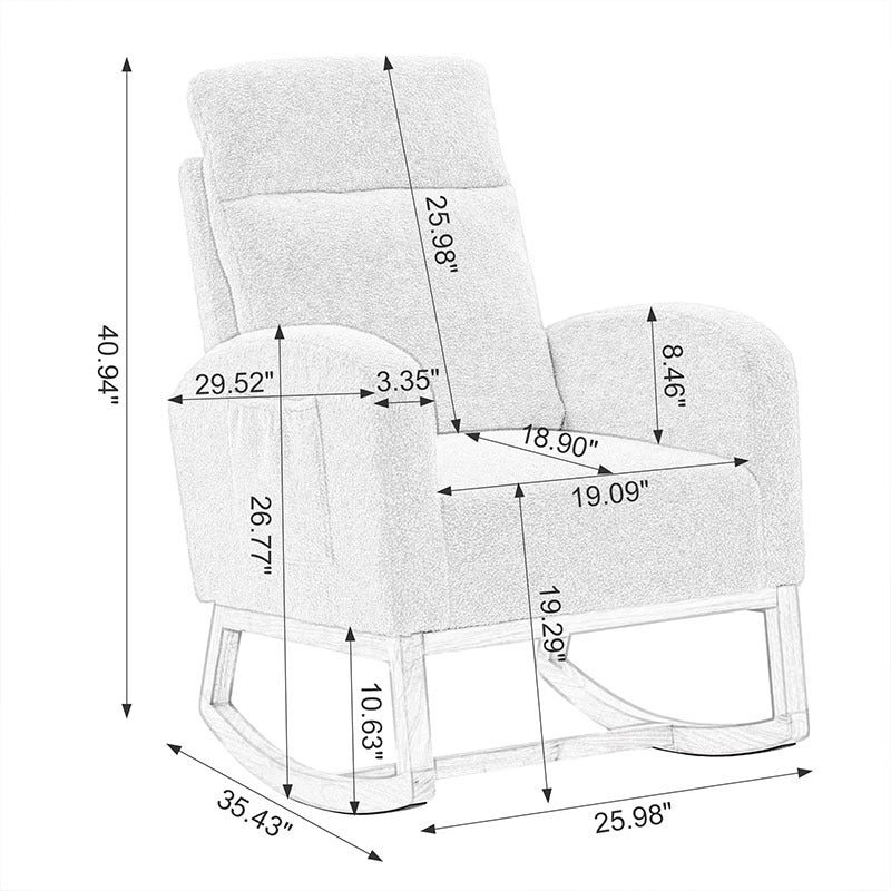 Modern Accent Rocking Chair Rocking Chair With Solid Wood Legs, Upholstered Nursery Glider Rocker, Comfy Armchair With Side Pocket, Living Room Lounge Arm Chair With High Backrest NO TEMU
