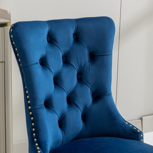 High-end Tufted Solid Wood Contemporary Velvet Upholstered Dining Chair With Golden Stainless Steel Plating Legs,Nailhead Trim,Set Of 2