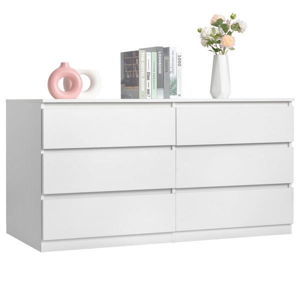 6 Drawer Double Dresser For Bedroom, Wide Storage Cabinet For Living Room Home Entryway, White