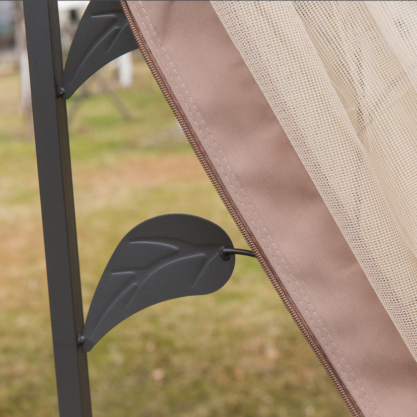 10' X 10' Outdoor Patio Gazebo Canopy With 2-Tier Polyester Roof, Netting, Curtain Sidewalls, And Steel Frame, Brown