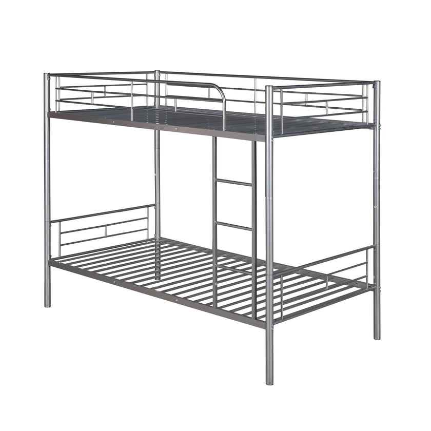 Twin Over Twin Metal Bunk Bed  Silver