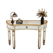 47 Half  Moon Mirrored Console Table With Fluted Glass  Crystal Knob Drawer  Silver Entryway Vanity Desk For BedroomDressing RoomGold Sliver