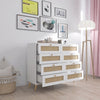 White Color 8 Drawers Chest Of Drawers With Rattan Drawer Face Golden Legs And Handles