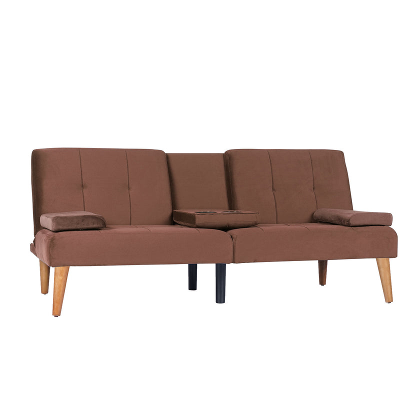 Modern Velvet Upholstered Futon Sofa Bed With 2 Cup Holders For Living Room
