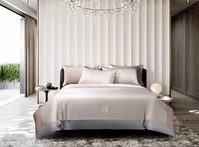 Light Luxury Solid Color 60 Long-Staple Cotton Letter Embroidery Four-Piece Set