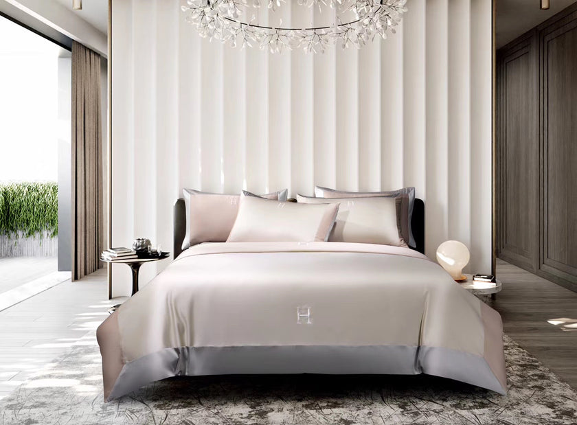 Light Luxury Solid Color 60 Long-Staple Cotton Letter Embroidery Four-Piece Set