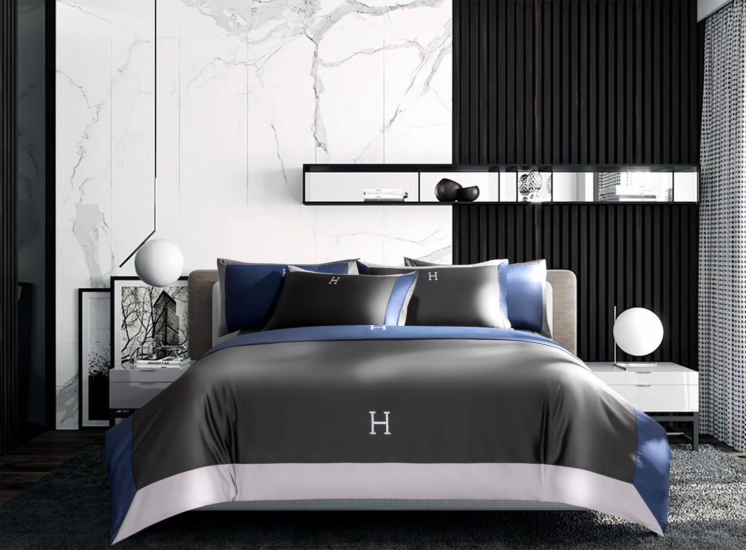 Light Luxury Solid Color 60 Long-Staple Cotton Letter Embroidery Four-Piece Set