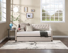 Daybed With Trundle Upholstered Tufted Sofa Bed, With Button And Copper Nail On Arms Full Size Beige