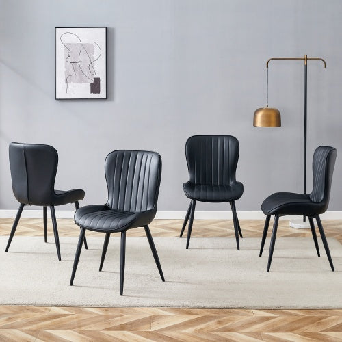 The Black Minimalist Ergonomic Dining Chair Comes In A Pack Of 4, With A Comfortable Design Of Extended And Curved Seat Cushions, Unlocking A Comfortable And Minimalist New Sitting Posture.