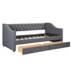 Upholstered Twin Size Daybed With Two Drawers, Wood Slat Support, Gray