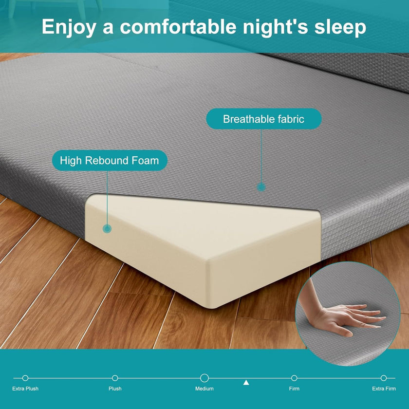 Single Bed Foldable Mattress,  Folding Mattress Upper Sofa Mattress, Double Folding Memory Foam Folding Sofa Bed For Camping, Flooring, Travel, Guests, RV, Washable Cover And Easy S