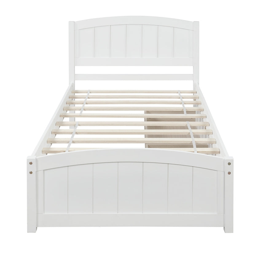 Twin Size Platform Bed With Two Drawers, White