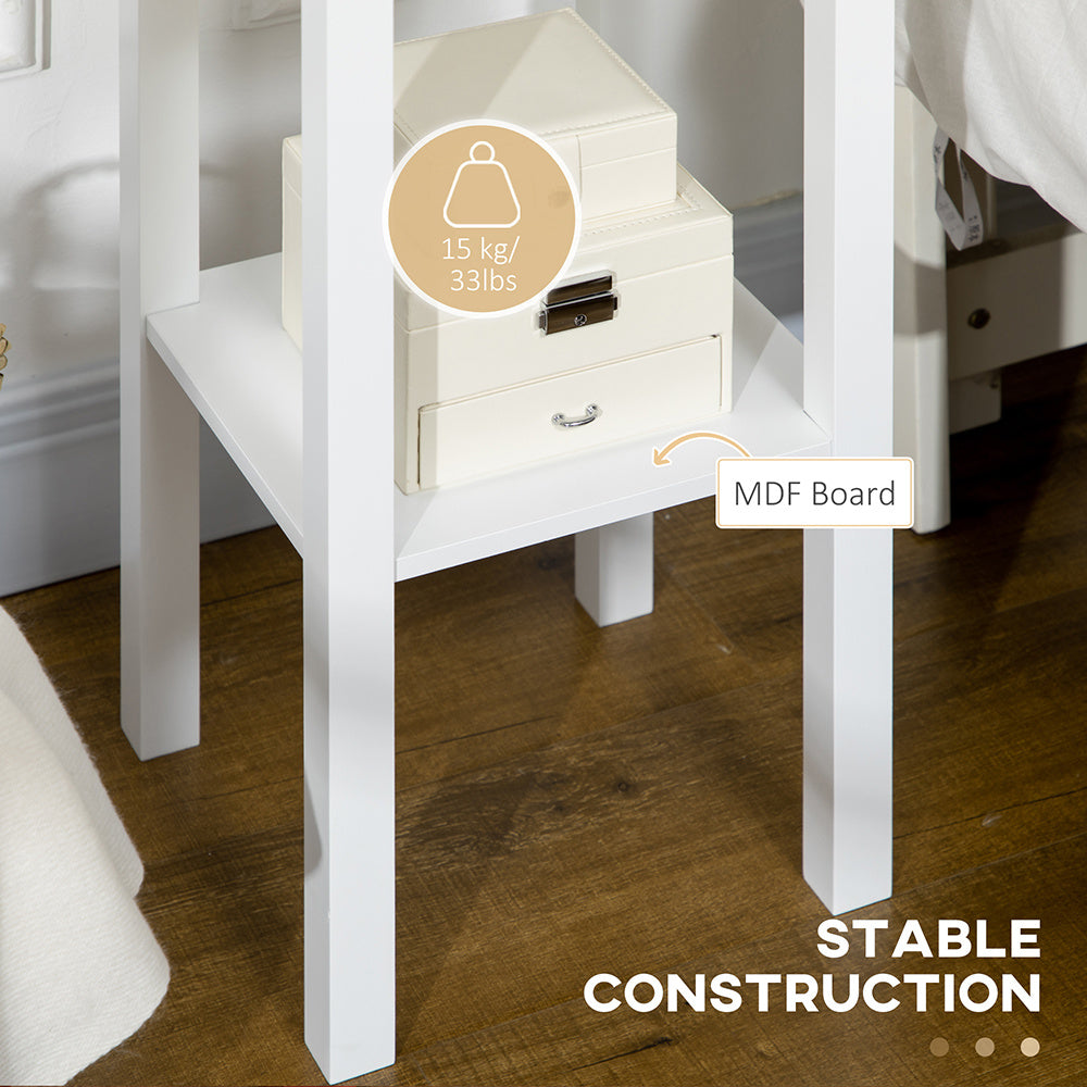 2-Tier Side Table With Drawer And Shelf, End Table For Living Room And Hallway, White