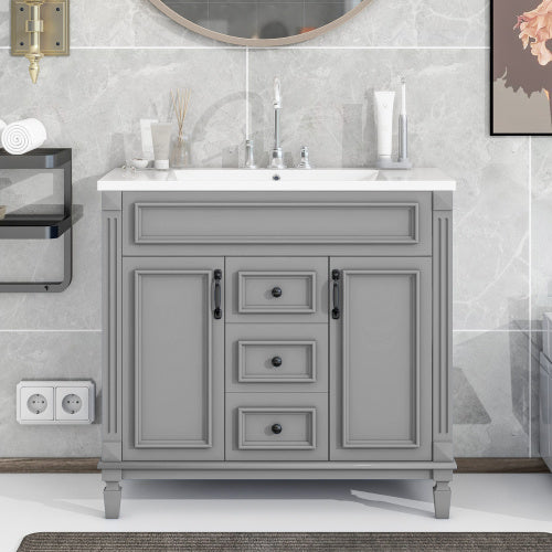 36'' Bathroom Vanity With Top Sink, Modern Bathroom Storage Cabinet With 2 Soft Closing Doors And 2 Drawers, Single Sink Bathroom Vanity