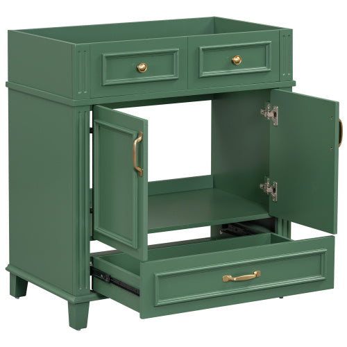 30'' Bathroom Vanity Without Top,Solid Wood Frame Bathroom Storage Cabinet With Soft Closing Doors,Frame Bathroom Storage Cabinet Only, Retro Style, Green